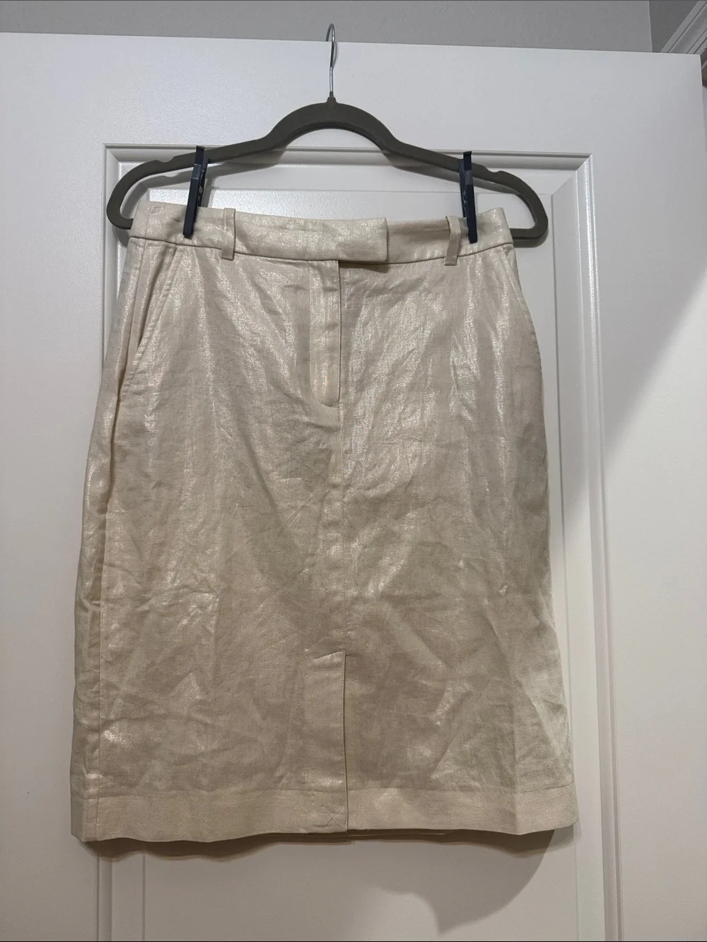 DKNY Metallic Ivory Pencil Skirt